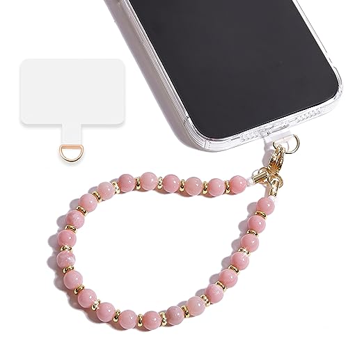 Image of Marble Beaded Phone Wrist Strap for Women, Detachable Design | 304 Steel Core, detachable phone wristlet with tether tab, keeps your phone secure for shopping, travel and daily use.