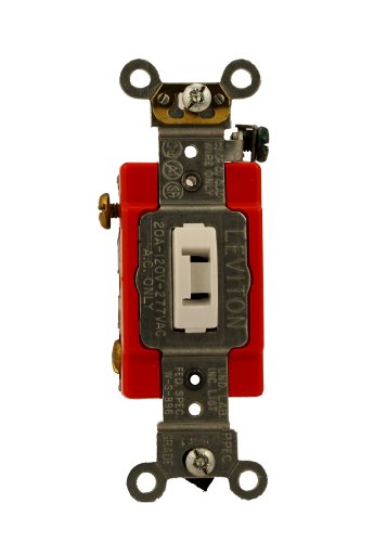 Leviton 20-Amp, 120/277-Volt, Toggle Locking Single-Pole AC Quiet Switch, Extra Heavy Duty Spec Grade, 1221-2WL, White