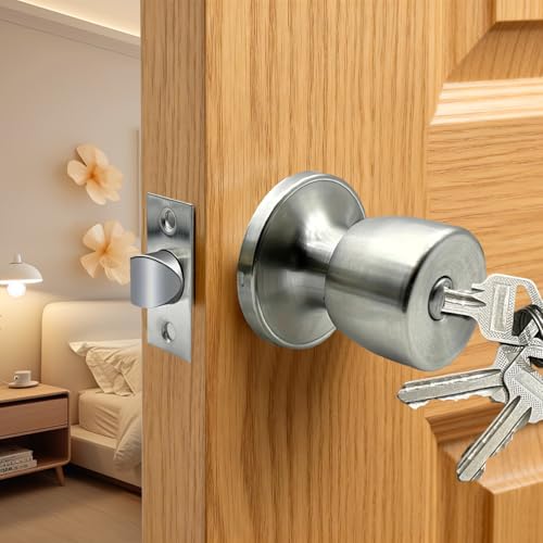 LUMIREX Privacy Door Knobs Lockset, Stainless Steel Spherical Door Knobs for Interior Doors, Entrance, Passage, Key Locking Door Handle with Locks for Bedroom, Bathroom, Office
