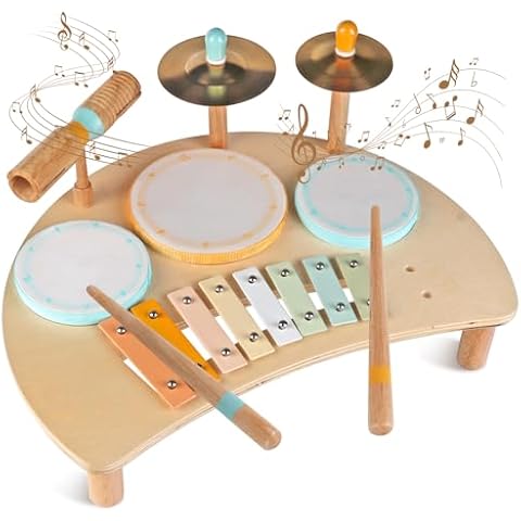 Toddlers Musical Drum Set with Xylophone Cover