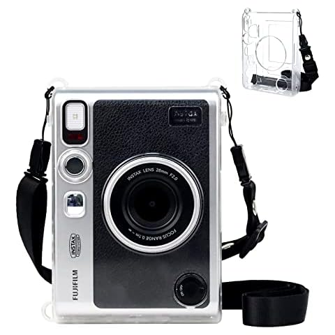 HIYQIN Mini EVO Case, Protective Clear Case for Fujifilm instax Mini EVO Instant Camera Crystal Hard Shell Cover with Shoulder Strap Cover