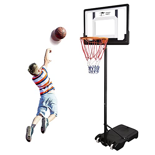 Kangaroo Hoppers Portable Basketball Hoop & Goal for Kids, Height Adjustable 5FT- 6.8FT, Basketball System with Wheels for Indoor & Outdoor