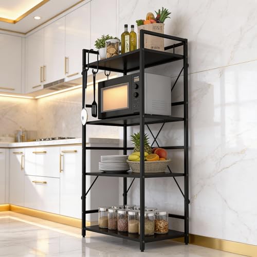 Image of wow craft Heavy Duty 4-Tier Metal Storage Rack (Black) | Multipurpose Shelf for Microwave, Kitchen, Bathroom & Home Organization | Space Saving Steel Organizer (40D x 64W x 132H cm)