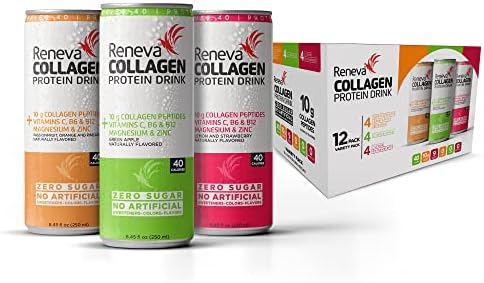 Reneva Collagen Protein Drink - 10g Collagen Peptides, Electrolytes, B-Vitamins, Zinc, and Zero Sugar (Variety Pack)