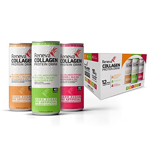 Reneva Collagen Protein Drink - 10G Collagen Peptides, Electrolytes, B-Vitamins, Zinc, And Zero Sugar (Variety Pack) #TOP27
