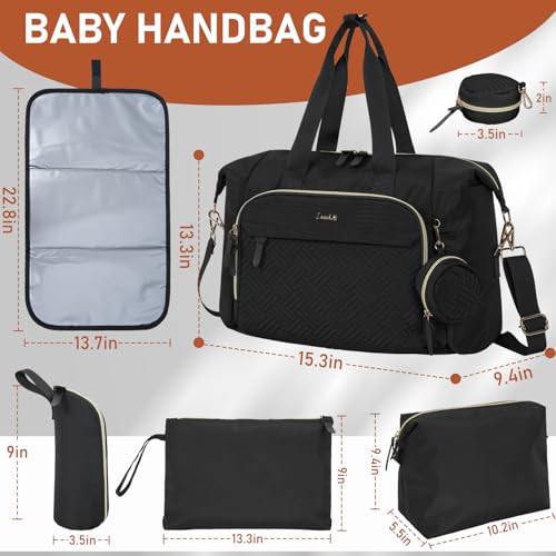 Image of 7pcs Diaper Tote, Large Mommy Bag, Baby Diaper Bag - Black