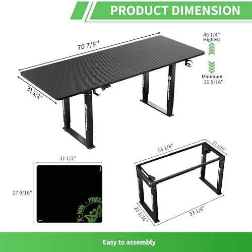 Klobel X-Win Electric Height Adjustable Standing Desk, 71\" x 31.5\" Inch 4-Leg Ergonomic Sit to Stand Desk, Powerful Dual Motor Work Desk with Locking Wheels, Carbon Fiber Textured Black