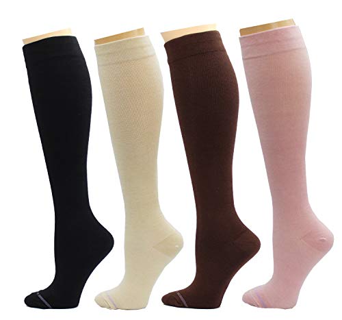 REXX 4 Pairs Women's Graduated Support Anti-Fatigue 8-15mmHg Combed Cotton Compression Socks (4W8-Pack10)
