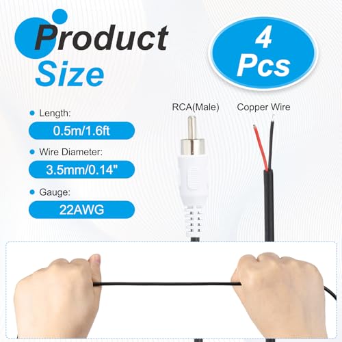 Cable de altavoz RCA a cable desnudo de 22 AWG con conector macho blanco 2