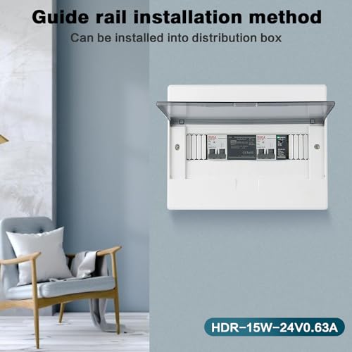 Image of DIN Rail Power Supply, 15W 24VDC 0.63A Switching Power Supply with Overload Protection and Stable DC Output (HDR-15-24)