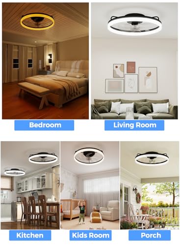 Image of Ceiling Fans with Lights and Remote, 20 inch Low Profile Flush Mount Ceiling Fan with 7 Blades, 6 Speeds, 3CCT Dimmable LED Fan Light (3000K-6500K), Modern Fandelier Ceiling Fans for Bedroom