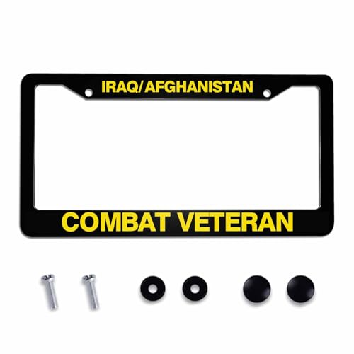 Amcove License Plate Frame Iraq Afghanistan Combat Veteran Stainless Steel License Plate Frame with 2 Holes & Free Screws 12.2 x 6.3 Inches