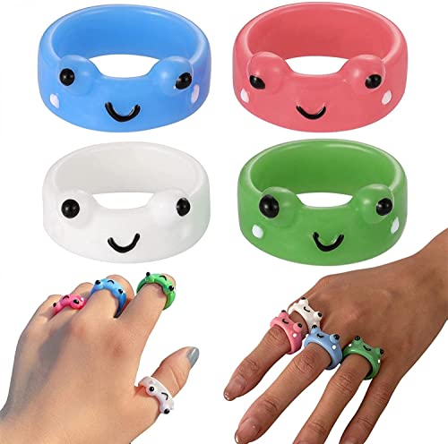 UKD Anel de argila de sapo, 4 peças, bonito animal resina acrílica personalizado anéis engraçados jo