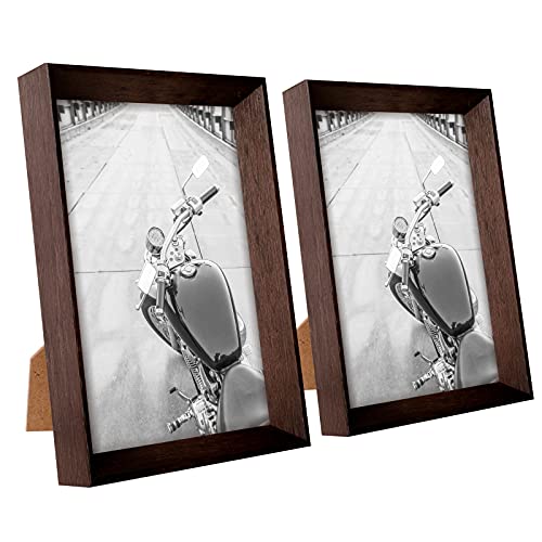 Giverny 4x6 Picture Frames (Brown, 2 Pack) Wall or Tabletop Display, Graceful Beveled Detail Design Photo frames with Real Glass, Perfect for Decorating House, Office, Hotel and Parties