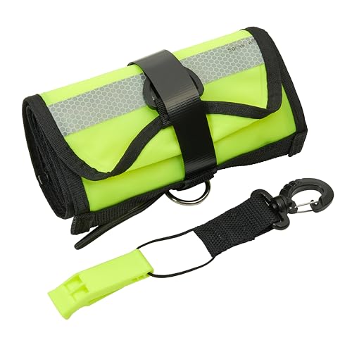 Phantom Aquatics SMB Hi-Viz Scuba Dive Signal Marker Buoy - Reflective Stripe Surface Marking Tube + Safety Whistle Signaling Device