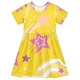 EFEWOI Yellow Shooting Star Girls Dresses Kids Short Sleeve Casual A Line Twirly Skater Dress Summer Outfits Age 2-8T