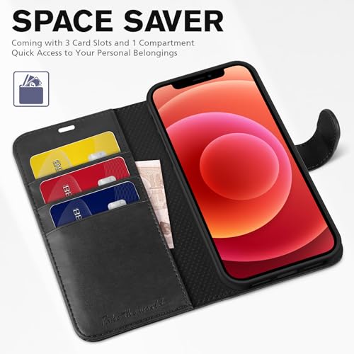 TUCCH iPhone 12/12 Pro 5G Case, Flip Wallet, Black, Faux Leather & TPU, Shockproof, Kickstand, Magnetic Closure, Card Slots, Compatible with iPhone 12/12 Pro 5G (6.1") by TUCCH - Used condition - Image 8