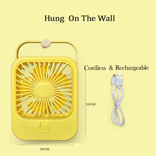 Image of Litehom Small Desk Fan, 2000mAh Rechargeable Fan Battery Powered, 180Foldable Portable Fan, 3 Speeds Adjustable USB Fan Silent Powerful for Home Office Travel Outdoor (YELLOW)
