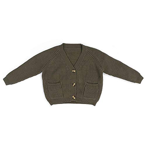Infant Toddler Baby Girl Knit Cardigan Sweaters Cotton Button Down Long Sleeve Pullover Tops Fall Winter Outfits with Pockets (Army Green, 1-2 Years)