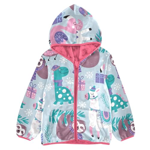 OTVEE Christmas Animals Llama Sloth Kids Hoodie Jacket Fall Spring Full Zip Warm Outwear Coat