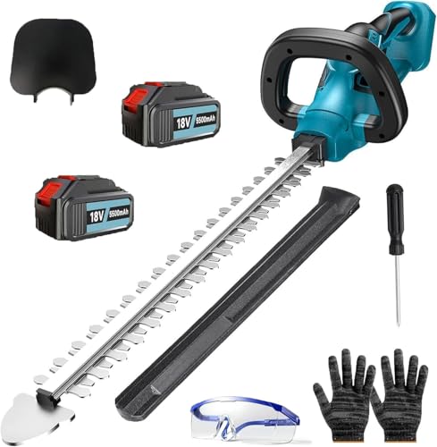 Akku Heckenschere Ersatz für Makita 18V DUH502Z Elektrische Gartenschere Heckenschere mit 2x5500mAh Akkus und Ladegerät 52 cm Schnittlänge Bürstenlos 2 IN 1 Grasschere und Strauchschere