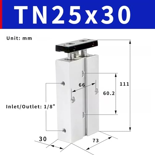 Vérin pneumatique TN25 double effet compact 25mm double tige guidée - 3