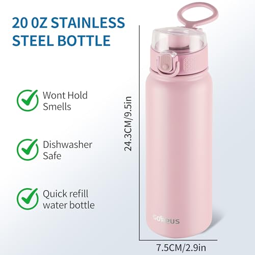 Image of GOPPUS Insulated Water Bottle 20oz Stainless Steel BPA-Free Sports Bottle Ideal for School and Travel Silicone Spout Lid Prevents Leaks, Sweat, and Dust (Soot powder)