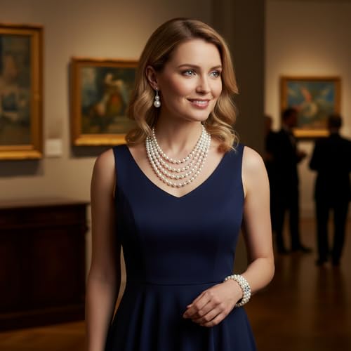 Perlenkette, Perlenkette Damen, 20er Jahre Kostüm Damen Accessoires, 5 Stück Perlen Set mit 180 cm Kette und Schmuck, Elegante 1920er Jahre Accessoires Geeignet für Party und Hochzeiten