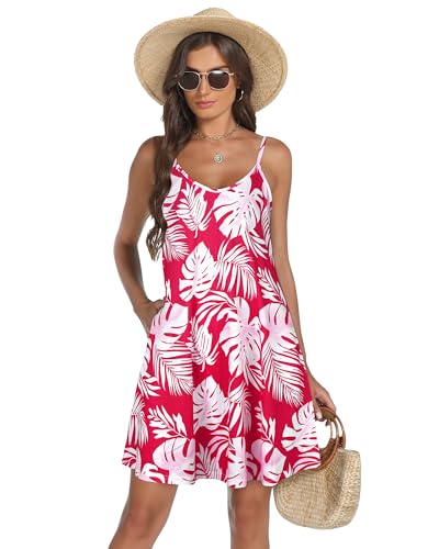 Image of elescat Womens Summer Dresses Spaghetti Strap V Neck Casual Sleeveless Sundress Beach Cover Ups with Pockets 2026