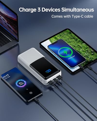 Coblob Power Bank 27000mah, Powerbank Fast Charging with Usb C, External Battery Pack, Mobile Phone Portable Charger with LED Display, PD 3.0 QC 4.0 Charging Bank with 3 Outputs & 2 Inputs (White) - Image 3
