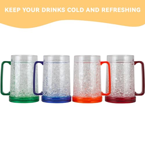 Image of Lily's Home Freezer Beer Mugs - Set of 4 Freezable Gel-Filled 16 oz BPA-Free Acrylic Frozen Mugs for Outdoor Entertaining and Gifting