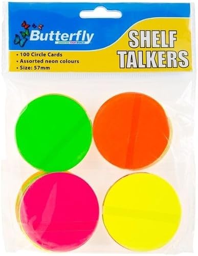 Hi-Glo Butterfly Shelf Talkers Circles Cards 100-Piece Set, 57 mm Size