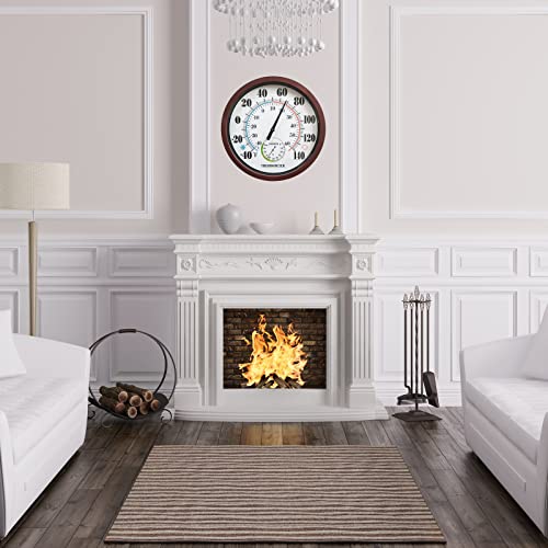 Indoor Outdoor Thermometer Large Numbers 12 Inch Wall Weather Thermometer Hanging Garden Decor Hygrometer No Battery Needed (Brown)