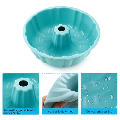 DRAONGYE 9.5 Inch Silicone Fluted Pans, Non-Stick Silicone Bundt Pan with Handle, Home Baking DIY Cake Mold for Cake, Chocolate, Jelly, Bread, Para Gelatinas (Blue, 1 Pcs)