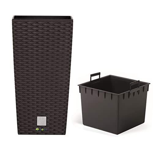 Blumenkübel 49 L Rattan-Optik Umbra Dunkel Braun Pflanzkübel h. 61 cm mit Innenkasten 21 L quadratisch Übertopf aus Kunststoff