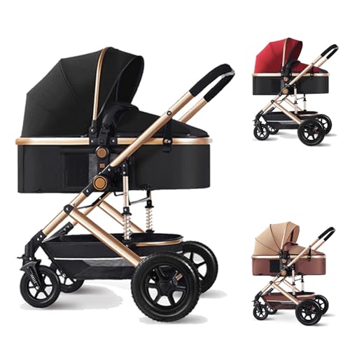 elittle A型ベビーカー 1か月~36か月まで AB型兼用 両対面式 ゆりかごに変身可能 軽量 折りたたみ可能 コンパクト ブラック 大容量 荷物たくさんはいる 日よけカバー 新生児 帰省 出産祝いのサムネイル