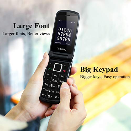 Ushining 3G Unlocked Flip Phone SOS Big Button T Mobile Flip Phones Unlocked Large Volume Easy to Use Mobile Phone for Senior & Kids (Black)
