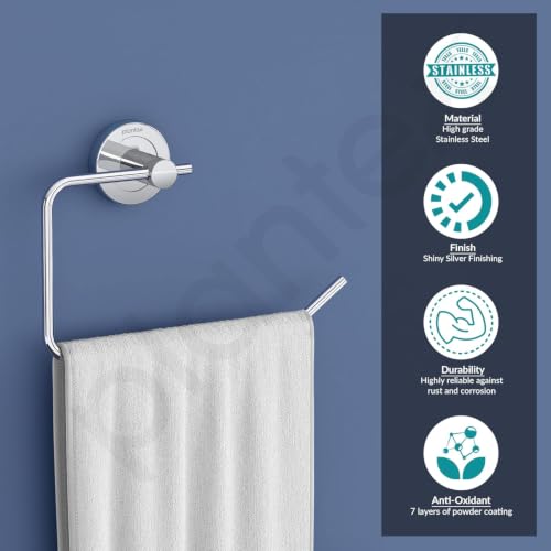 Image of Plantex Stainless Steel Towel Ring for Bathroom /Towel Hanger for Wash Basin /Bathroom Accessories (Chrome) - Pack of 3