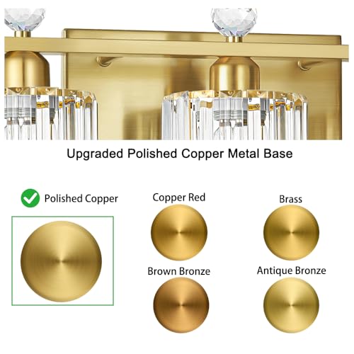Image of Bathroom Vanity Light Fixtures 5-lights, Gold Crystal Vanity Lights for Bath, Bathroom Lights Fixture with Clear Crystal Glass Shade, Modern Wall Light over Mirror, Wall Sconces Light for Hallway