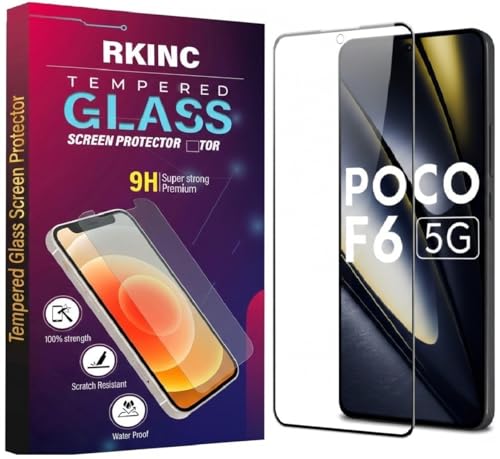 Image of RKINC Tempered Glass for Poco F6 (6.67 Inch) Military Grade Gorilla Screen Guard Protector | With Installation Kit | Edge to Edge Coverage | Black