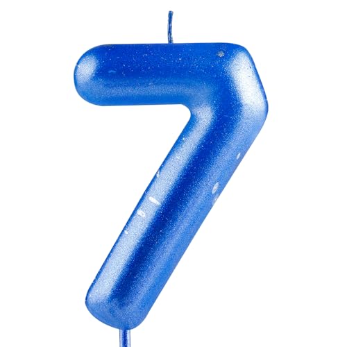 Hongplus Blue Number 7 Candles - 7 Birthday Candle, Happy Birthday Candles for Cake, Blue Cake Topper Decorations for Boys & Girls 7th Birthday Party Supplies