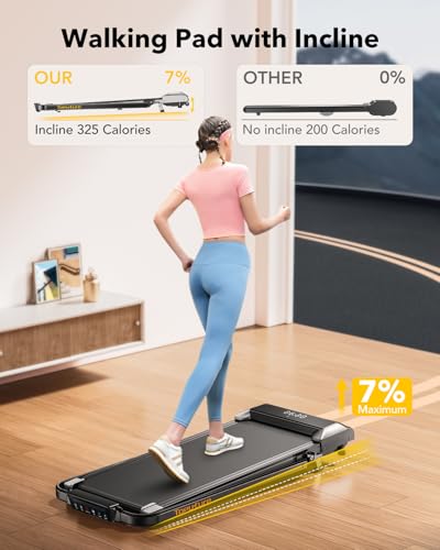 3 in 1 Folding Treadmill, Walking Pad with 7% Incline, 2.5HP Electric Treadmill for Home Under the Desk, Magnetic Remote Control, 12 km/h, 40x100cm, 12 Modes, App, LED Display - Image 4