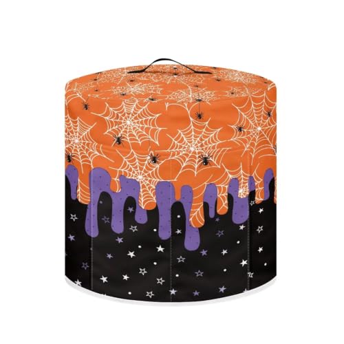 Image of Halloween Web Round Air Fryer Lid Retro-pop Dust Cover | Comfortable Flexible Material Kitchen Accessory Fits Most Sizes InstantPot Accessory for 6 Quart Halloween Party Decor