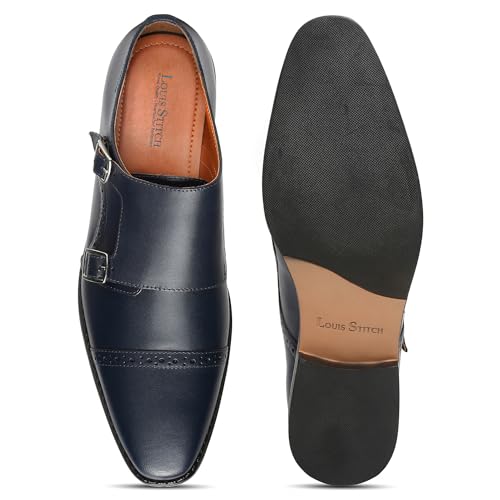 Image of LOUIS STITCH Men's Formal Shoes | Italian Leather Double Monk Strap Handcrafted | Stylish Lace-Up Business, Formal, (LSRXDM)