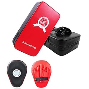 SEISSO Boxing Kick Pads Punching Mitts Curved, Sparring Pads，Leather Material Art Karate Pad Thai Hand Pad Focus Target Kickboxing Hand Targets for Kicking Shield Training,Sparring, Dojo (4 Pcs Set)