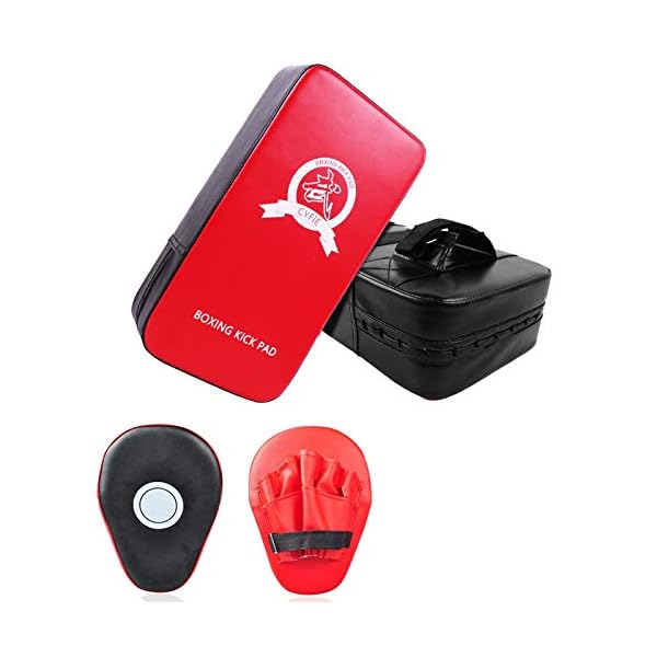 SEISSO-Boxing-Kick-Pads-Punching-Mitts-Curved-Sparring-PadsLeather-Material-Art-Karate-Pad-Thai-Hand-Pad-Focus-Target-Kickboxing-Hand-Targets-for-Kicking-Shield-TrainingSparring-Dojo-4-Pcs-Set SEISSO Boxing Kick Pads Punching Mitts Curved, Sparring Pads,Leather Material Art Karate Pad Thai Hand Pad Focus Target Kickboxing Hand Targets for Kicking Shield Training,Sparring, Dojo (4 Pcs Set)