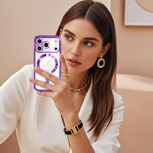 Image of Misscase for iPhone 17 Pro Max Case with Privacy Screen Protector, Built-in Lens Protector, Compatible with MagSafe, Anti-Yellowing Shockproof TPU, Bling Glitter Electroplated Cover 6.9 inch Purple