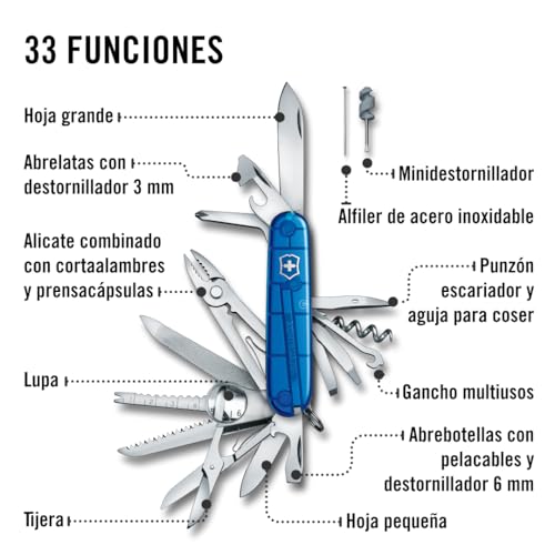 Image of Victorinox Swisschamp Multi-Tool (Sapphire), 91mm | Swiss made stainless steel tool for camping and hiking with pliers, scissors, large blade, and screwdriver.