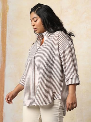Image of HIGH Star Oversized Striped Cotton Shirt for Women | Stylish Tops for Women | Comfortable and Trendy Casual Shirt