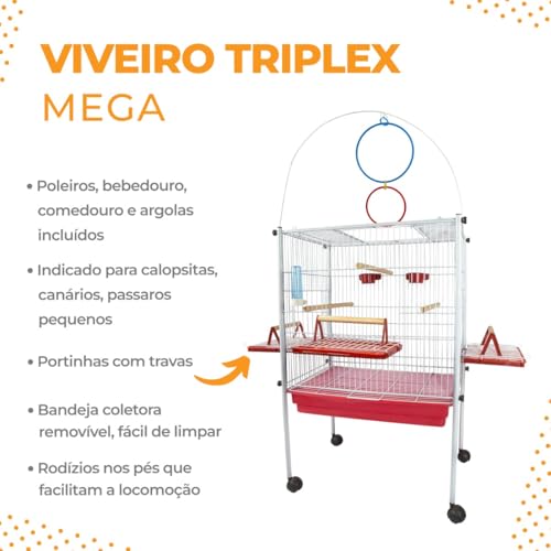 Viveiro Mega Calopsita Gaiola Grande Papagaio Periquito Casa (Branco/vermelho)